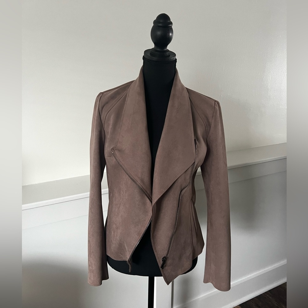 KUT from the Cloth Karina Moto Faux-Suede Draped Taupe Jacket, Small